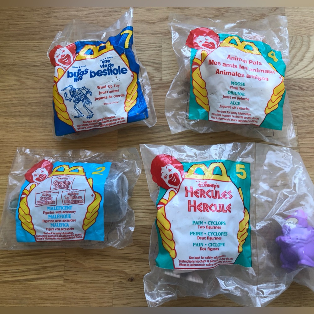 Lot of 1990s Disney and Moose Plushie McDonalds Toys in Bags